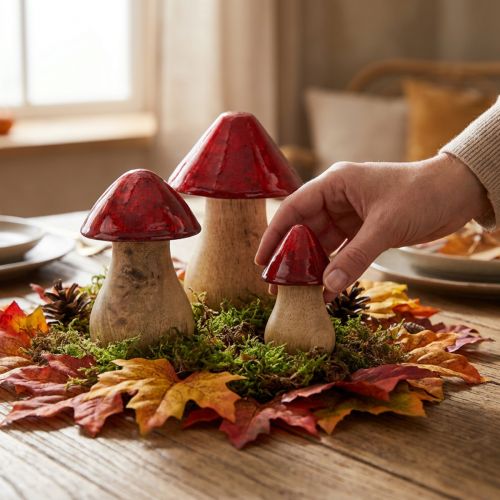 Deko Holzpilze Rot Glänzend 6/8/10cm 3er-Set Herbstdeko | Floristik24.at