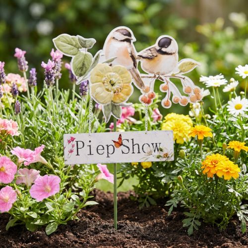 Gartenstecker aus Metall mit Vögeln, Blume und Schriftzug ca. 76cm | Floristik24.at