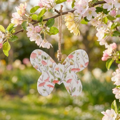 Artikel Deko-Schmetterling aus Holz mit Blumenmuster 15x12x2 cm Weiß Rosa Gelb