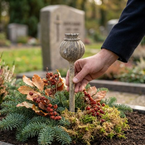 Kunststein Deko-Mohnblume Braun Antik Ø11cm Länge 30cm für Innen und Außen | Floristik24.at