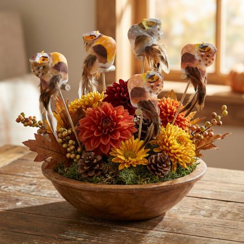 Dekorationsstecker Eule mit Federn, 5,5 cm, 6 Stück, Kunststoff und Holz | Floristik24.at