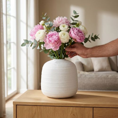 Keramik Blumenvase Weiß Ø22cm H22,5cm für Dekoration und Trockenfloristik | Floristik24.at