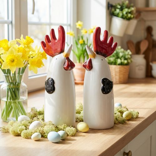 Ceramic Deko-Hähne Küche Weiß 23cm 2er-Set | Floristik24.at