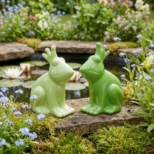 Deko-Frosch-Paar aus Keramik, 13×8×16cm, hellgrün und dunkelgrün, 2 Stück | Floristik24.at