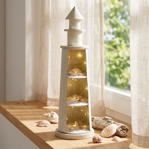 Leuchtturm aus Holz und Metall in Creme, Ø13 cm, H41,5 cm, maritime Dekoration | Floristik24.at