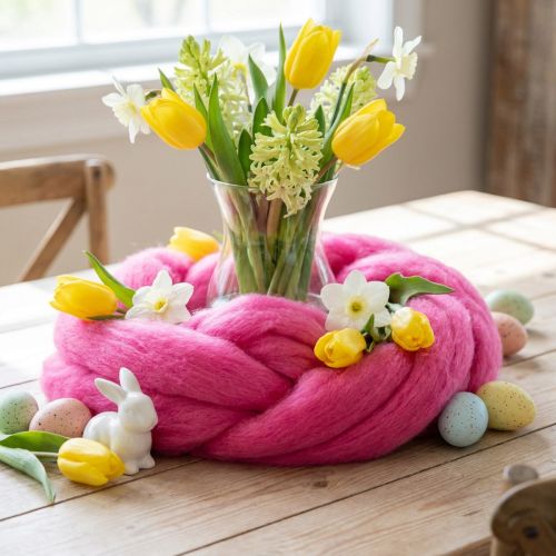 Wolllunte aus 100 % Schafwolle 10 m Pink für Dekoration und Bastelarbeiten | Floristik24.at