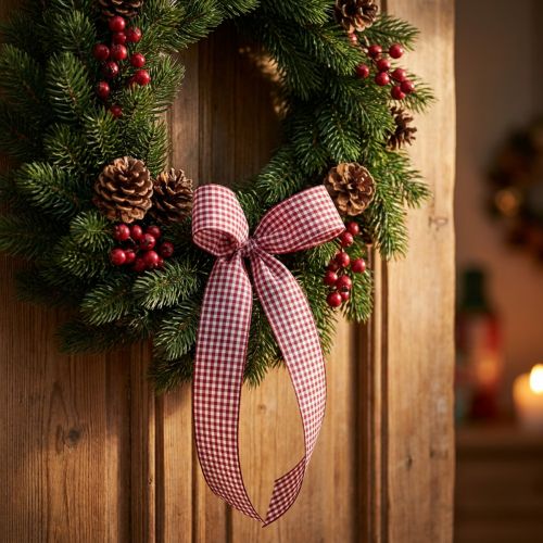 Geschenkband Karo Bordeaux 15mm x 20m aus Viskose und Polyester | Floristik24.at