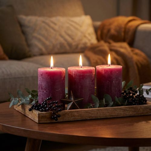 Durchgefärbte Stumpenkerzen Lila Berry 60×80mm 4er-Set | Floristik24.at