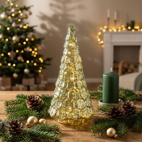Artikel Mini-Weihnachtsbaum LED Glas Gold-Grün 28 cm