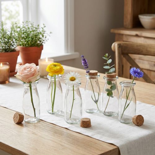 Artikel Minivasen Glas mit Korken H13,5cm Ø5,5cm 6 Stück