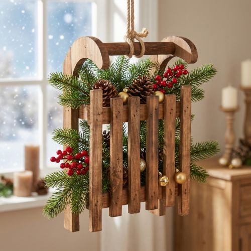 Deko-Schlitten aus Holz Braun 30x18x12cm Winterdeko | Floristik24.at