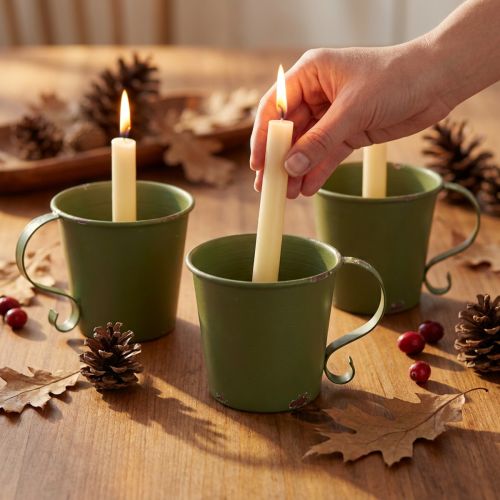 Stabkerzenhalter Metall Tasse Grün Ø9,5cm H8cm 3 Stück | Floristik24.at