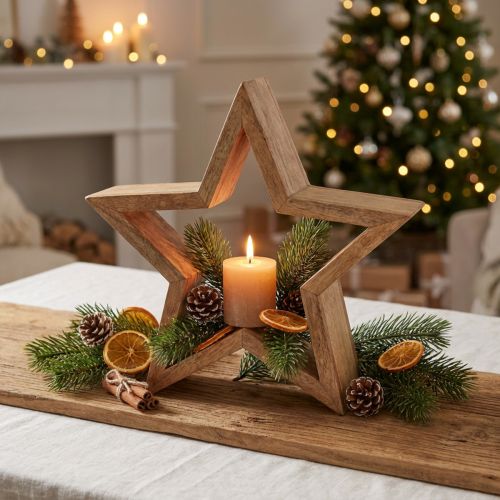 Stern Deko Holz Tischdekoration Mangoholz Natur Ø24cm | Floristik24.at