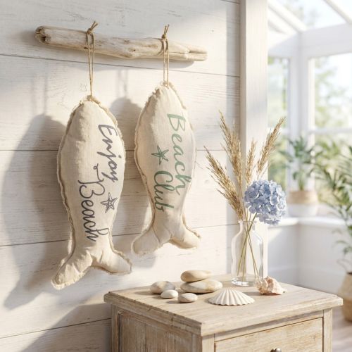 Maritime Stoffdeko Fisch zum Aufhängen 34×14,5 cm Naturstoff 2 Stück | Floristik24.at