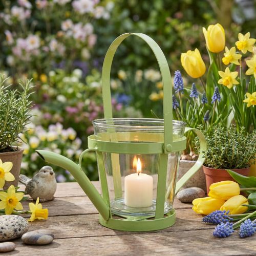 Windlicht Metall Grün mit Glaseinsatz 14 cm Ø, 13 cm Höhe | Floristik24.at