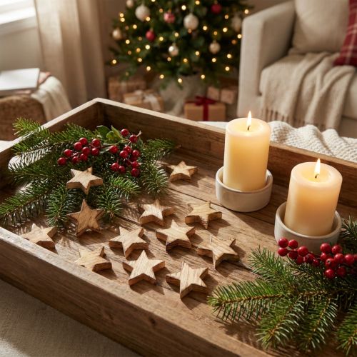 Geflammte Holzsterne Ø4cm 24 Stück Natur Streudeko Weihnachten | Floristik24.at
