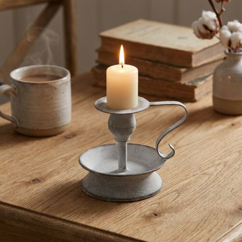 Kerzenständer aus Metall mit Henkel, Weiß-Grau, ø 10 cm | Floristik24.at