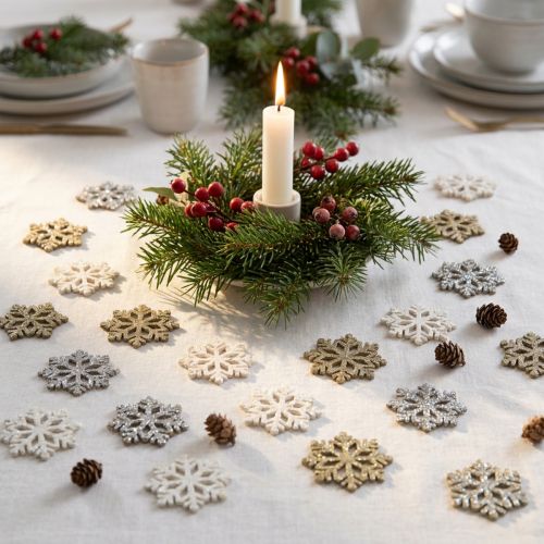 Holz-Schneeflocken Glitter-Mix Ø2 cm Natur Silber 144 Stück | Floristik24.at