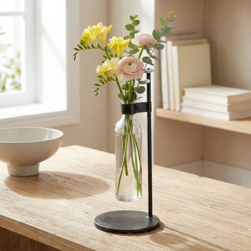 Dekovase aus Glas mit Metallständer Schwarz Ø16cm | Floristik24.at