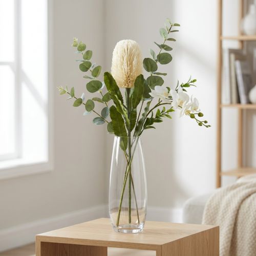 Künstliche Banksia-Blume Cremeweiß 64cm aus Kunststoff und Metall für Dekoration | Floristik24.at