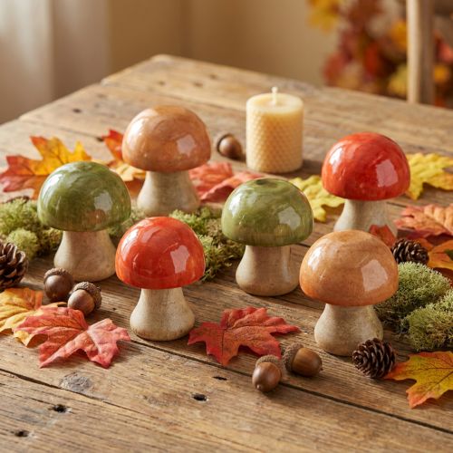 Holz-Dekopilze 6,5 cm Grün Rot Orange 9 Stück Herbstdeko | Floristik24.at