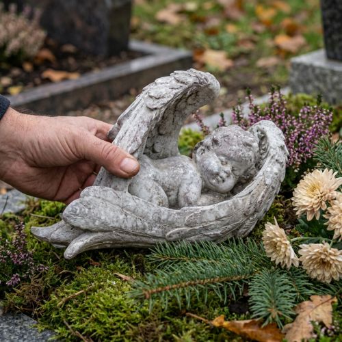 Artikel Dekofigur Engel schlafend mit Flügeln 22,5 cm Kunststein Antik