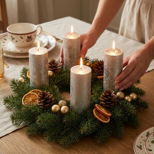 Artikel Stabkerzen aus Wachs Platin-Glitter Muster Ø5×H30cm 4er-Set