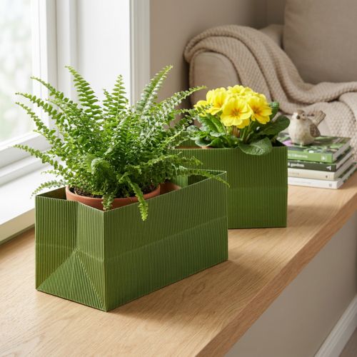 Artikel Blumenübertopf aus Papier gerippt Grün Olivgrün 24x12cm Set 6