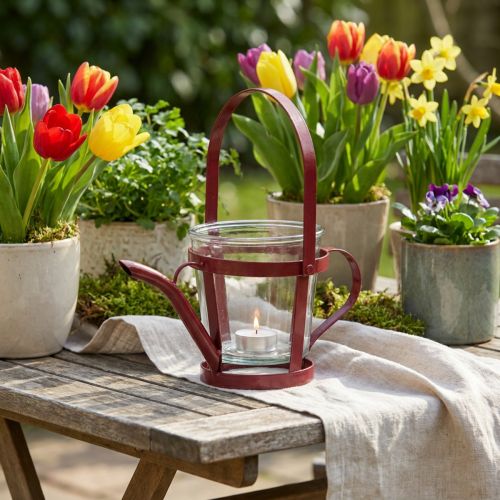 Windlicht Metall Gießkanne Rot Ø14cm H13cm | Floristik24.at