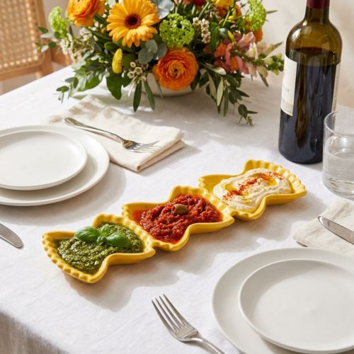 Gelbe Keramik-Dipschale in Pasta-Form 31 cm für kreative Tischdekoration | Floristik24.at