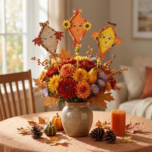 Artikel Deko-Holzstecker Drachenmotiv 33,5 cm Herbstfarben 6-teilig