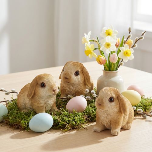 Kleiner Osterhase Dekofigur Set aus Polyresin 9 × 6 × 6,5 cm, Motiv Häschen, 3 Stück | Floristik24.at