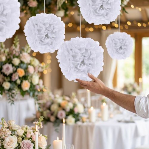 Pompom Papier Ø30cm Weiß 5er-Set | Floristik24.at