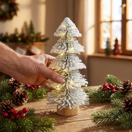 Artikel Mini-Weihnachtsbaum 28 cm beleuchtet mit LED und Schneedekor