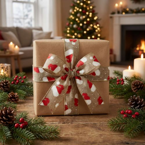 Artikel Weihnachtsband mit Santa-Mützen Band Braun 60mm 10m