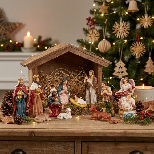 Krippenfiguren-Set aus Polystone, Handbemalt, 11 bunte Figuren, 3,5–9,5 cm | Floristik24.at