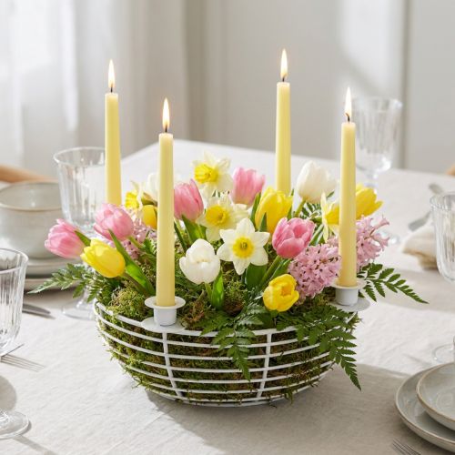Kerzenhalter Weiß Dekoschale Metall Ø14cm H7cm | Floristik24.at