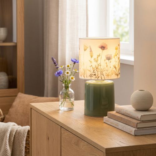 Artikel Tischlampe Glas Blumenmuster LED 23 cm Grün