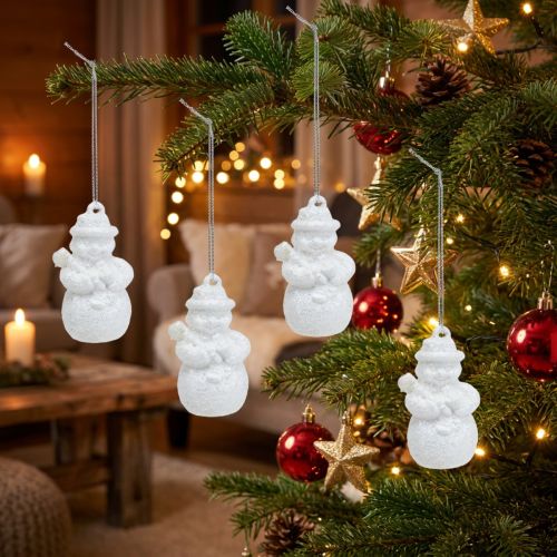 Schneemann Weiß mit Glimmer, Kunststoff, 4,5cm, 12 Stück, Weihnachtsdeko | Floristik24.at