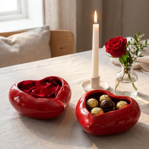 Keramik Herz-Schale Rot Glänzend 13×15×6,5cm 2 Stück | Floristik24.at