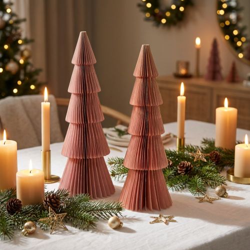 Tischdeko Tannenbaum aus Wabenpapier Apricot Gold 30 cm 2er Set | Floristik24.at