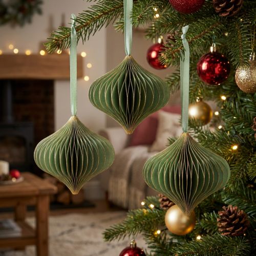 Weihnachtsanhänger aus Papier Grün Gold Ø8cm 4er-Set | Floristik24.at