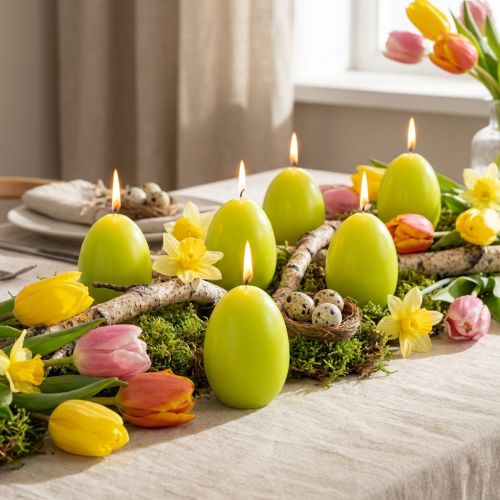 Kerzenset Ostern Eiform Wachs Grün 9cm 6 Stück | Floristik24.at