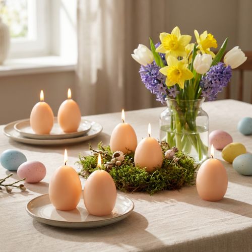 Osterkerzen aus Wachs, Eiform, Ø 6 cm, H 9 cm, Peach, 6 Stück | Floristik24.at