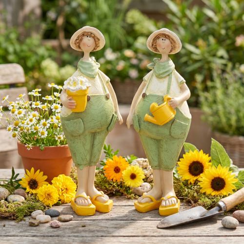Dekofiguren Gärtner aus Polyresin 16,5×5,5 cm Grün Gelb 2-teilig | Floristik24.at