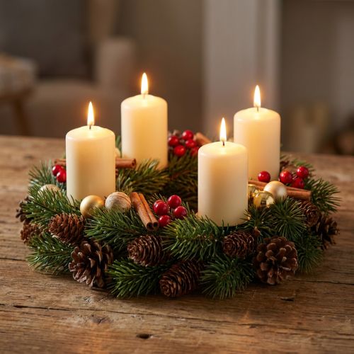 Adventskranz Tannenkranz Ø30cm Grün mit natürlichen und künstlichen Zapfen | Floristik24.at