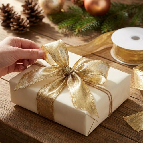 Artikel Dekoband mit Drahtkante aus Polyester und Polyamid in Gold, 25mm x 25m