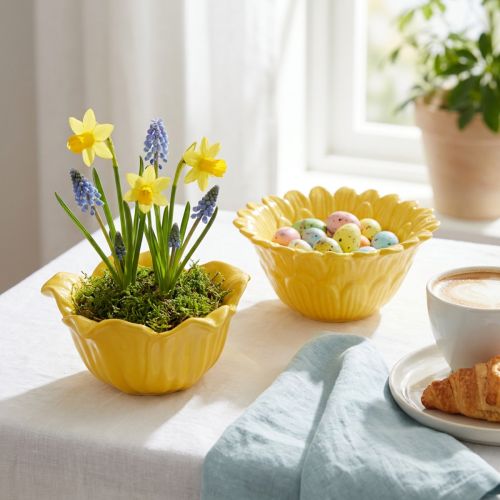 Blumenschale Keramik 13 cm Gelb Set 2 Stück Innenbereich | Floristik24.at