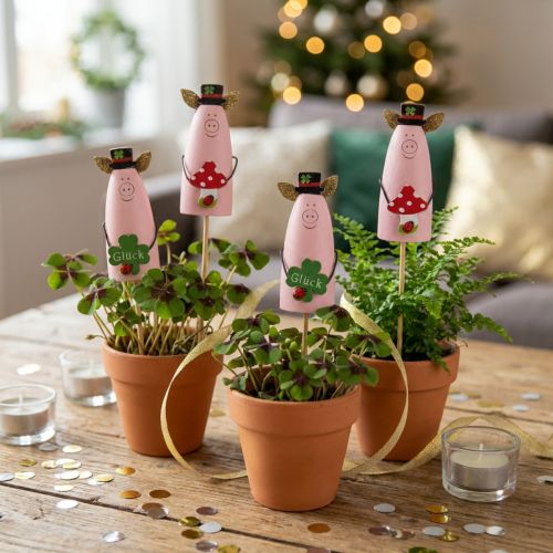 Dekostecker Glücksschwein Holz 6,5cm Rosa 8 Stück | Floristik24.at