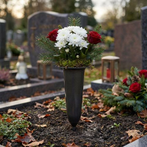 Grabvase aus Kunststoff Anthrazit 28,5cm mit Stecker | Floristik24.at